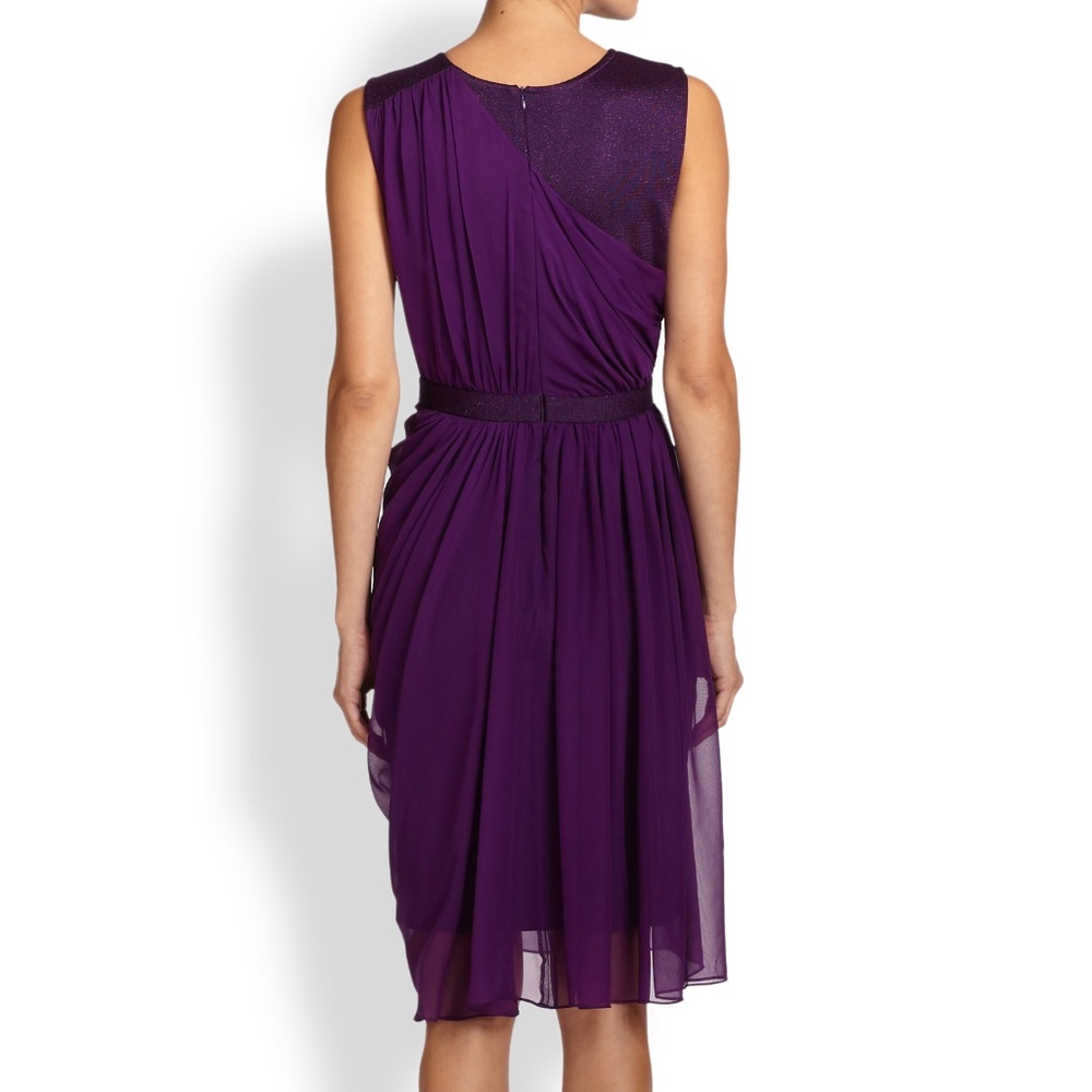 St. John Milano Knit Silk Chiffon Draped Dress 10 - Picture 2 of 8
